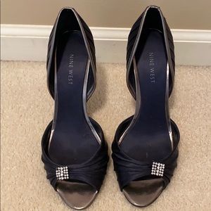 Navy blue satin heels